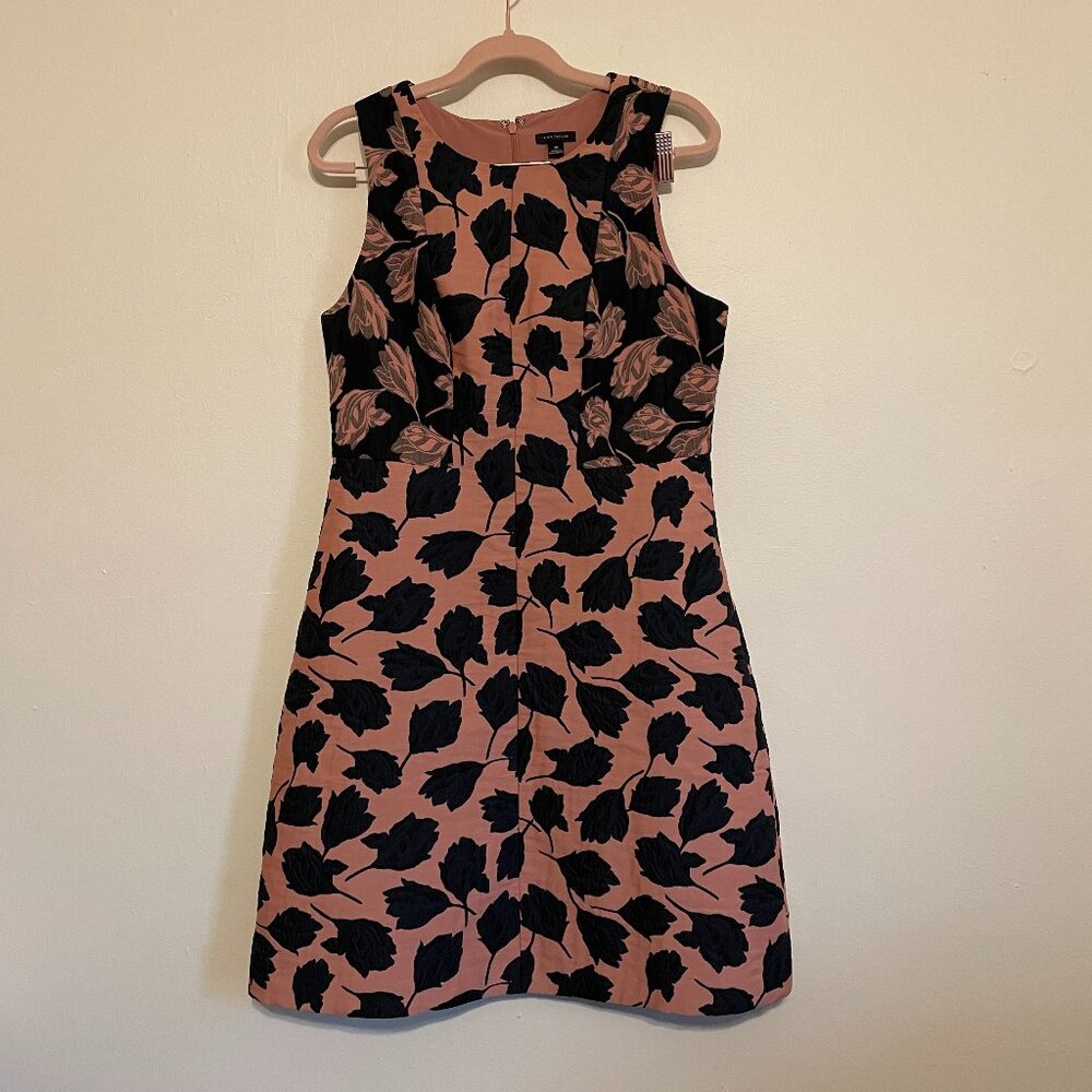 Ann Taylor | Mauve Pink Black Textured Floral Fit and Flare Midi Dress Size 10